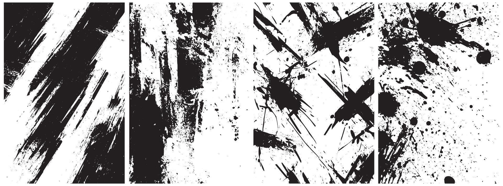 Grunge Brush Stroke and Ink Splatter Texture Set, Abstract Paint Smears and Chaotic Splash Overlays for Urban Art Design vector