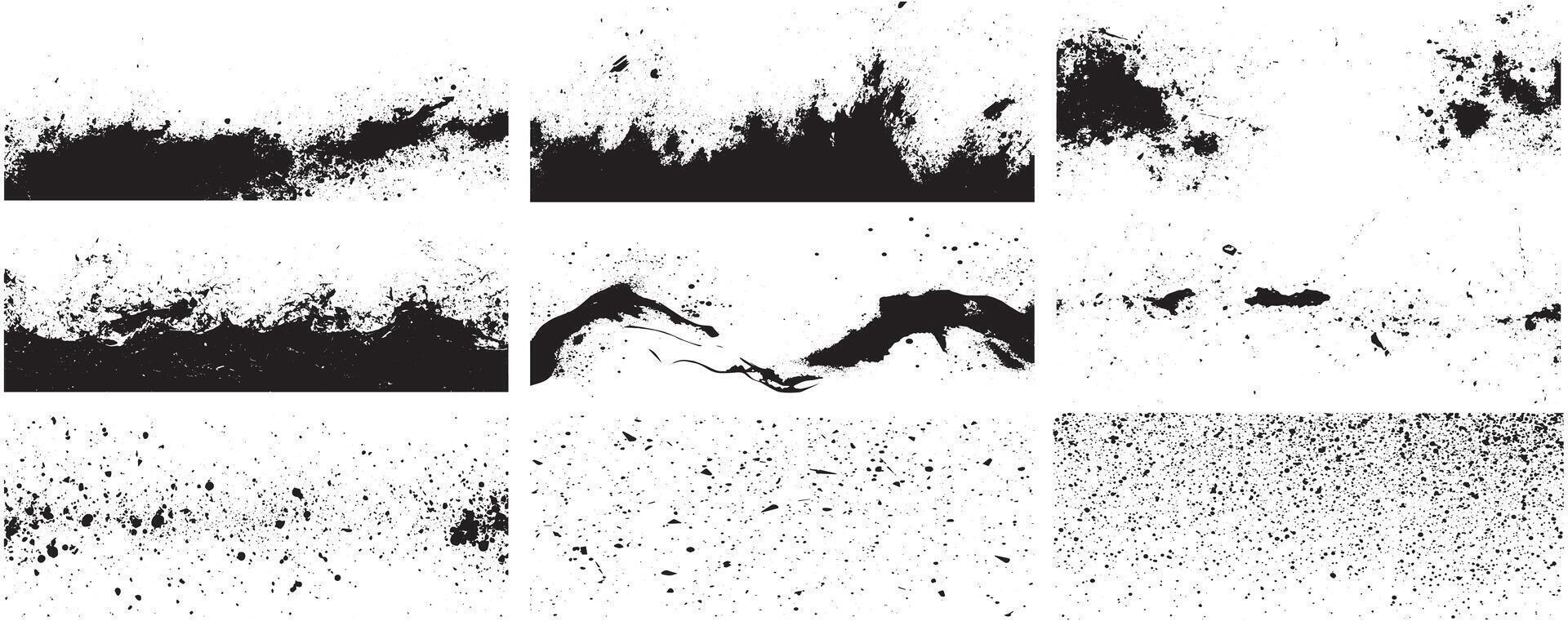 Abstract Ink Splatters, Grunge Textures, and Mountain Landscape for Creative Backgrounds vector