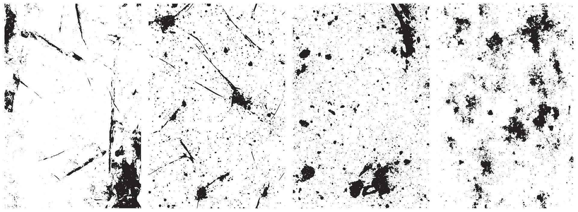 Distressed Ink Splatter and Grunge Crack Texture Set, High-Contrast Urban Decay Overlays vector