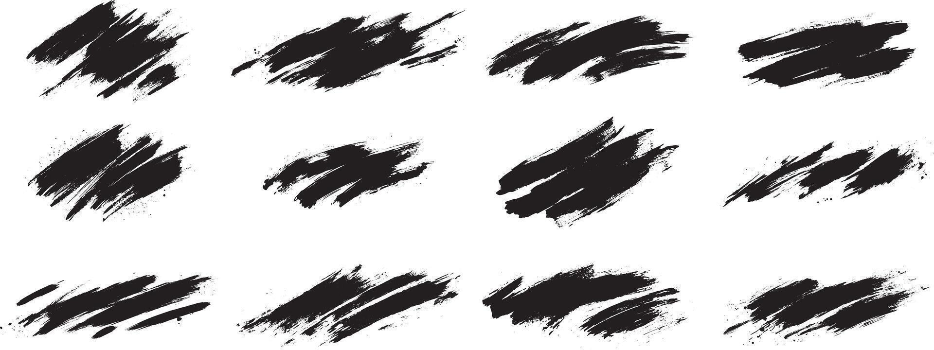 Abstract Grunge Brush Stroke Pack, Black Ink Smudges and Splatter Textures for Creative Art and Design vector