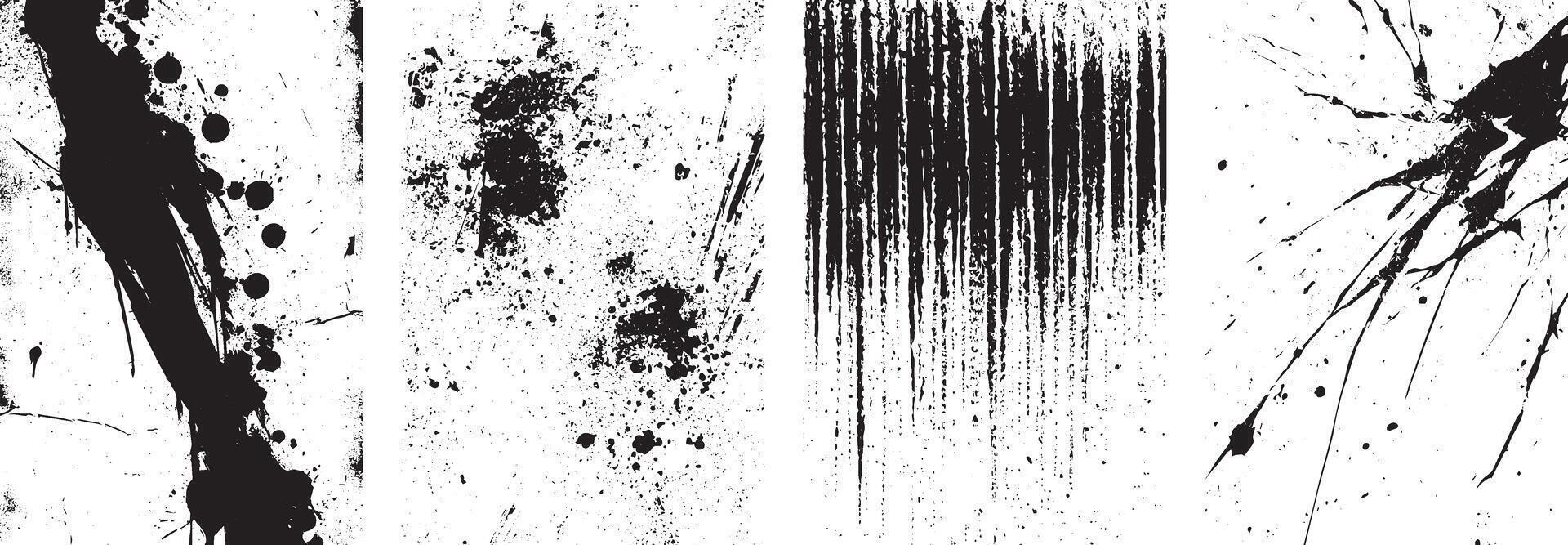 Grunge Ink Drip and Splatter Texture Set, Abstract Black Paint Effects for Overlays and Design vector