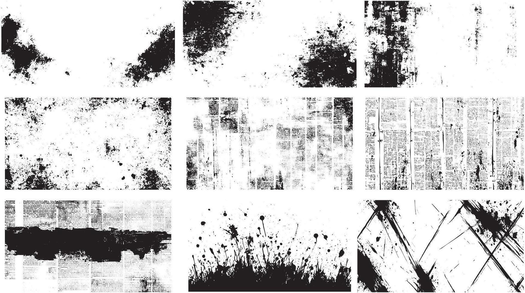 Grunge Ink Splatters, Newspaper Texture, and Abstract Brush Strokes for Creative Backgrounds vector