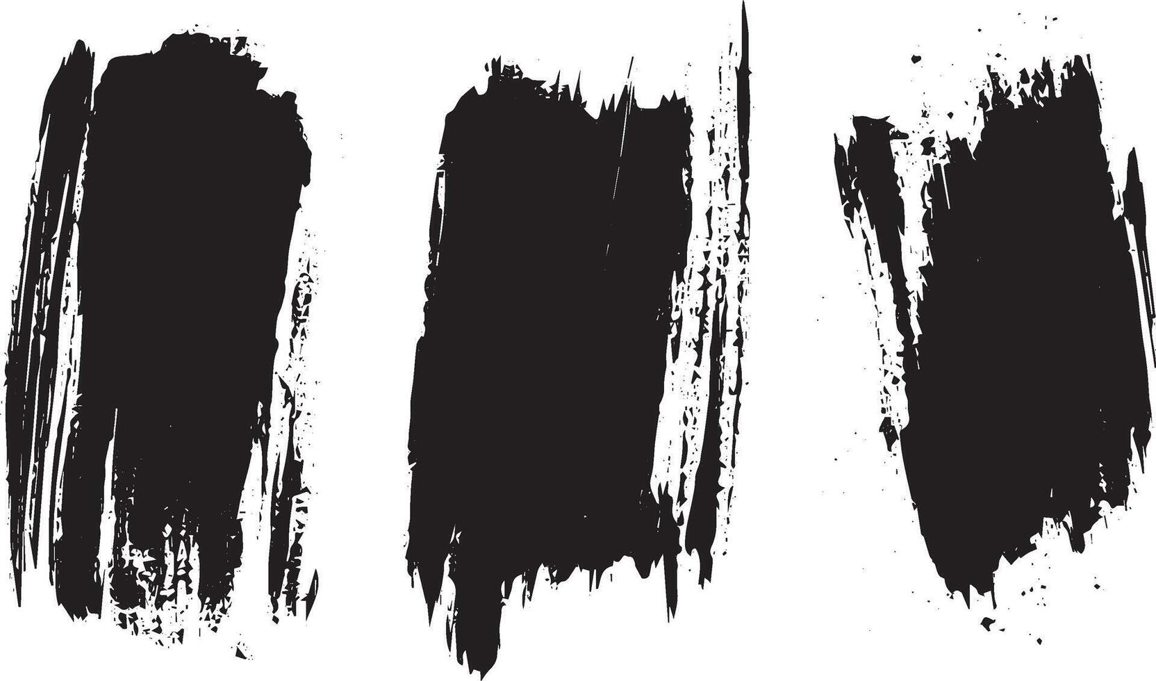 Grunge Vertical Paint Brush Strokes Set, Black Ink Textured Elements vector