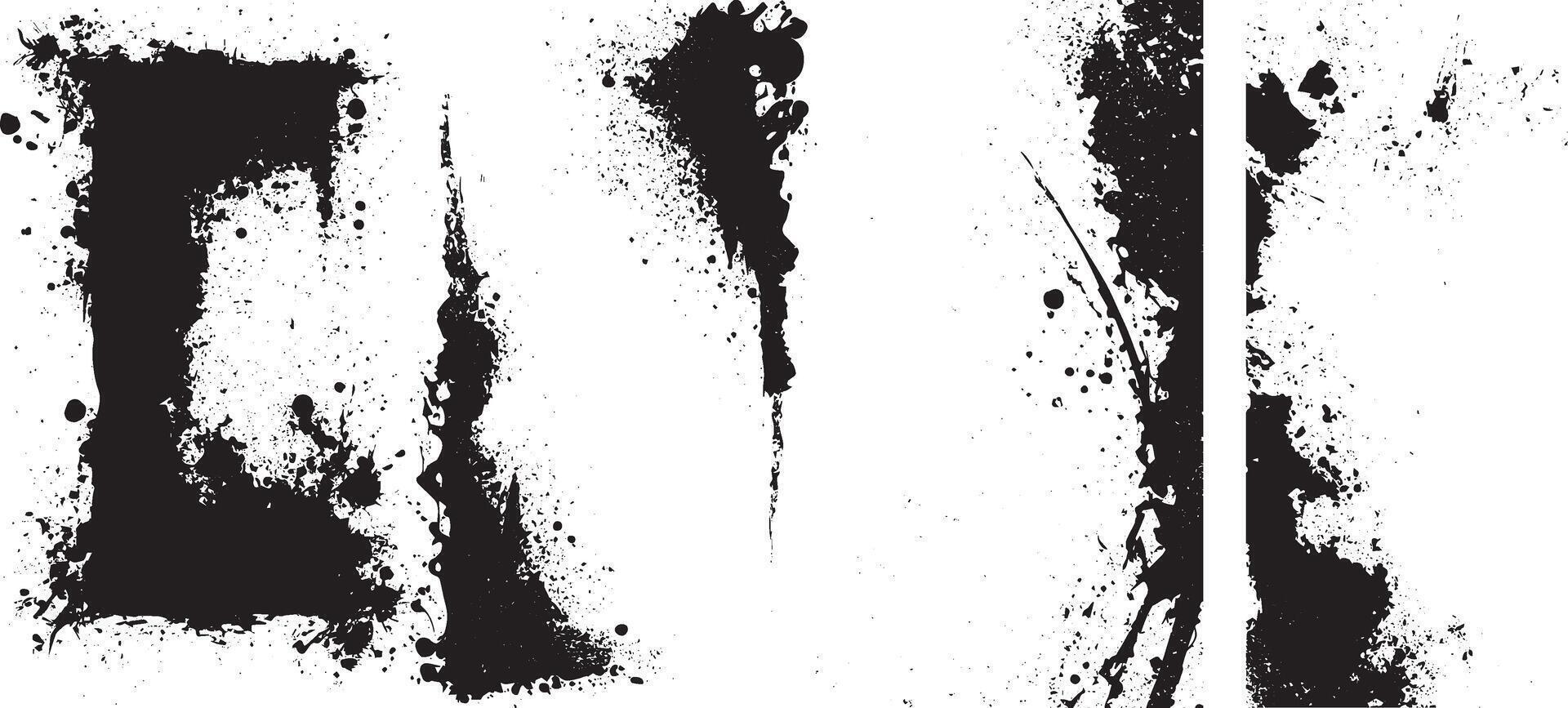 Grunge Ink Splatter and Drip Texture Overlays Set, Abstract Black Distressed Backgrounds vector