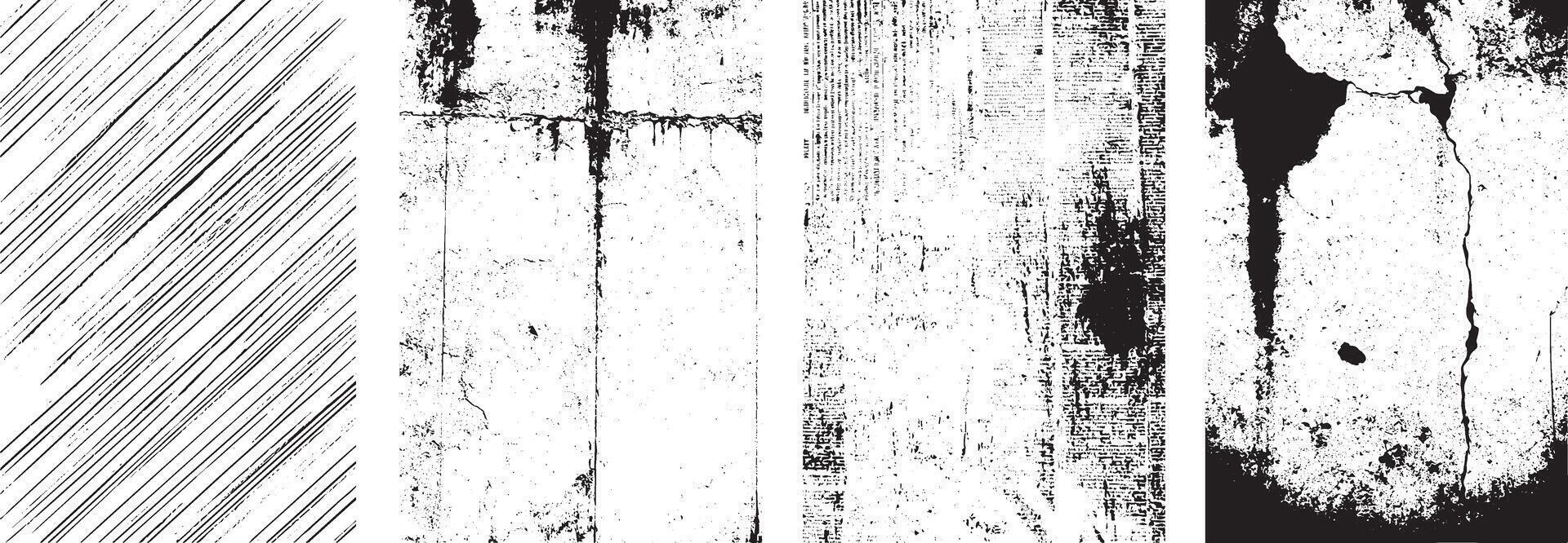 Grunge Wall and Scratch Texture Collection, High Contrast Black and White Overlay Set vector