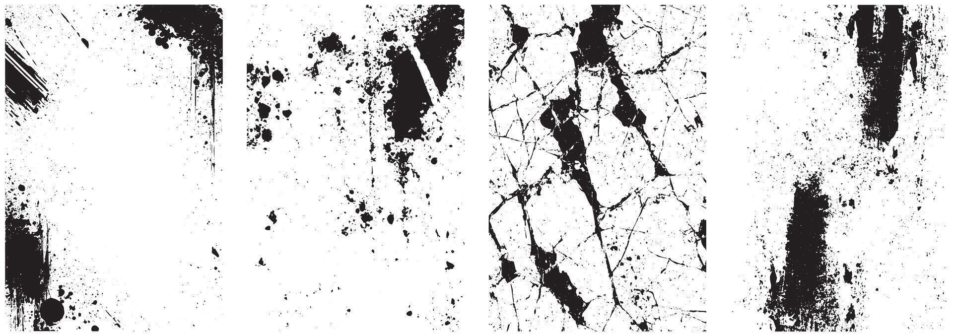 Grunge Texture Set, Ink Splatters, Cracked Surface, Drips and Scratched Overlays for Urban and Distressed Designs vector