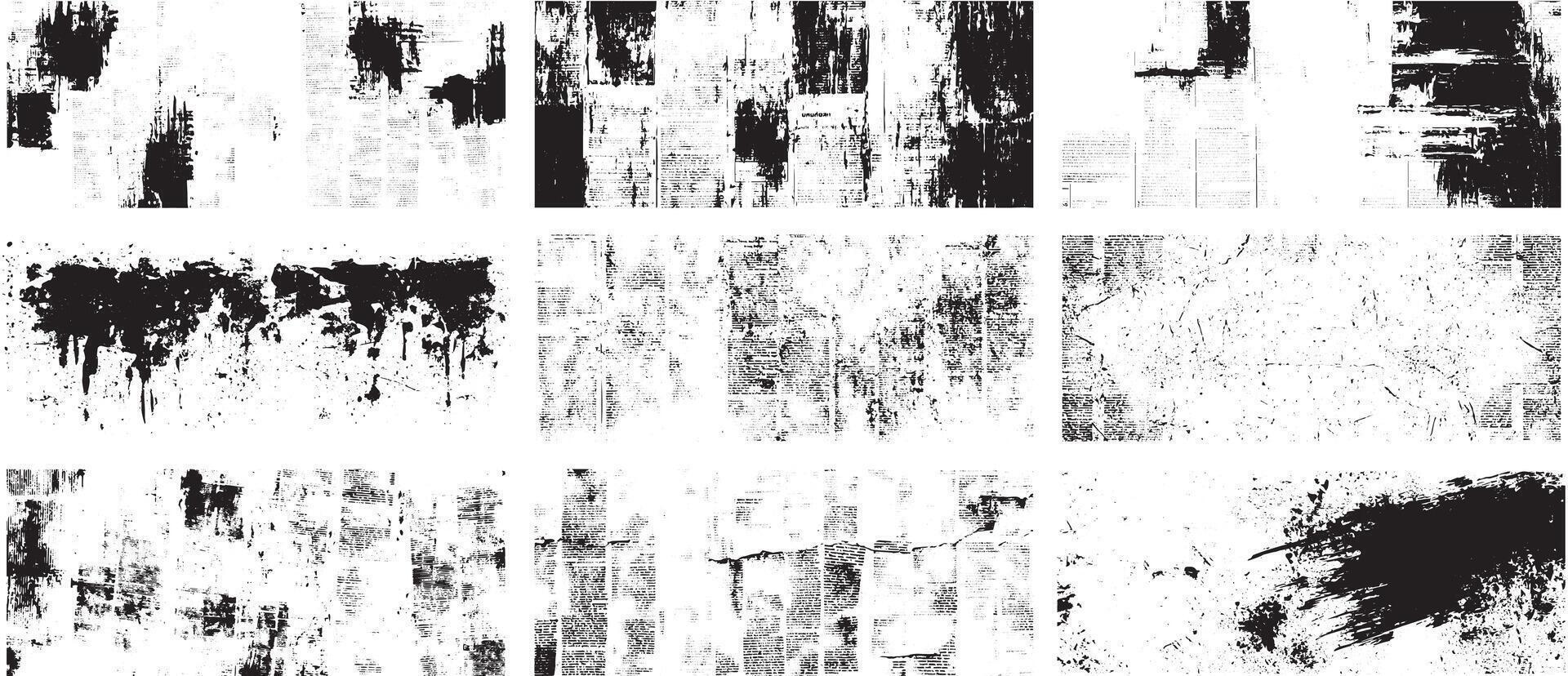 Grunge Newspaper Texture Overlays, Vintage Ink and Paper Distressed Background Set vector