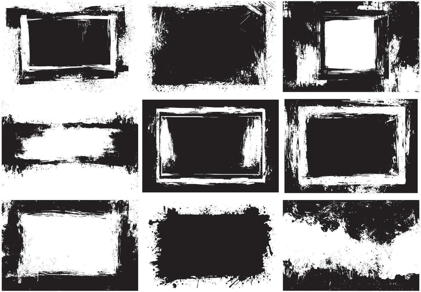 Rough Ink Frames and Grunge Borders for Creative Designs and Textures vector