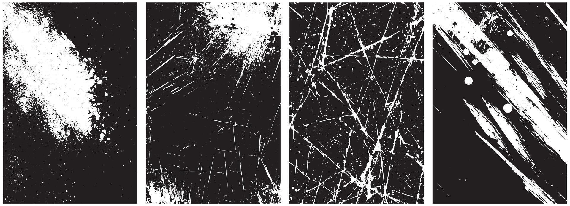 Grunge Splatter and Scratch Texture Pack, High Contrast Abstract Ink and Noise Overlays in Black and White vector