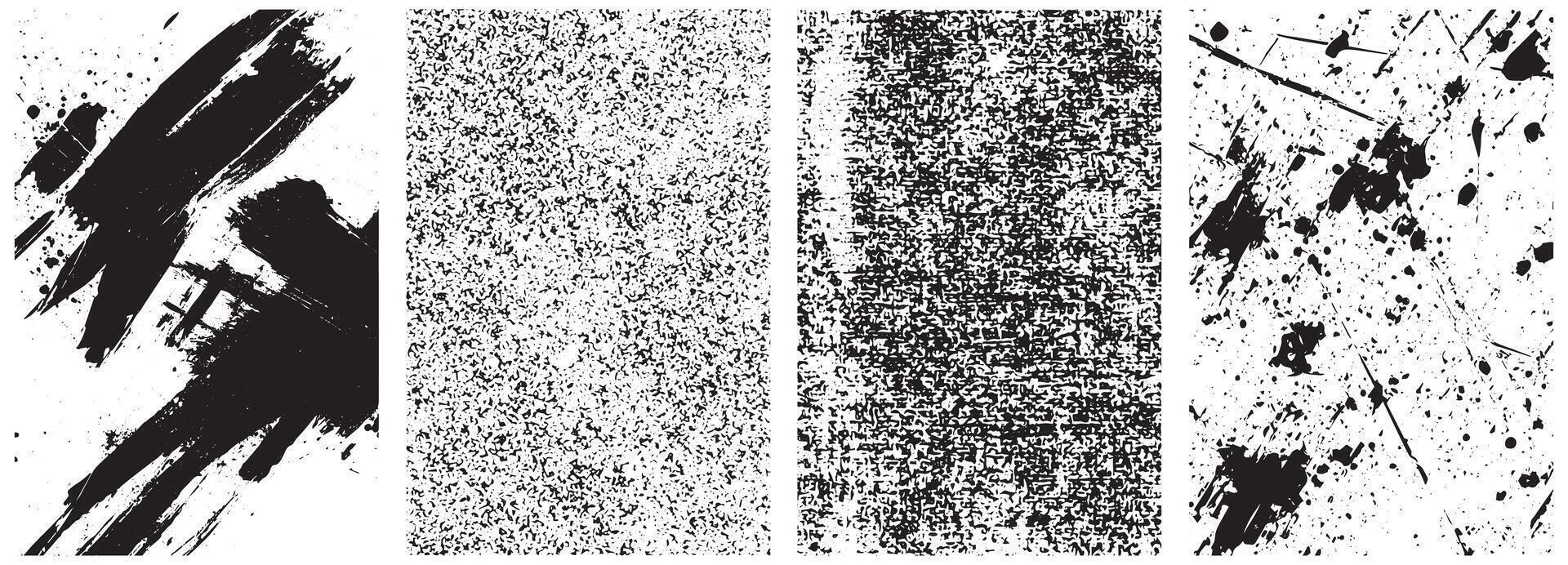 Grunge Texture Pack, Bold Brush Strokes, Static Noise, and Ink Splatter Overlays for Urban and Retro Design vector