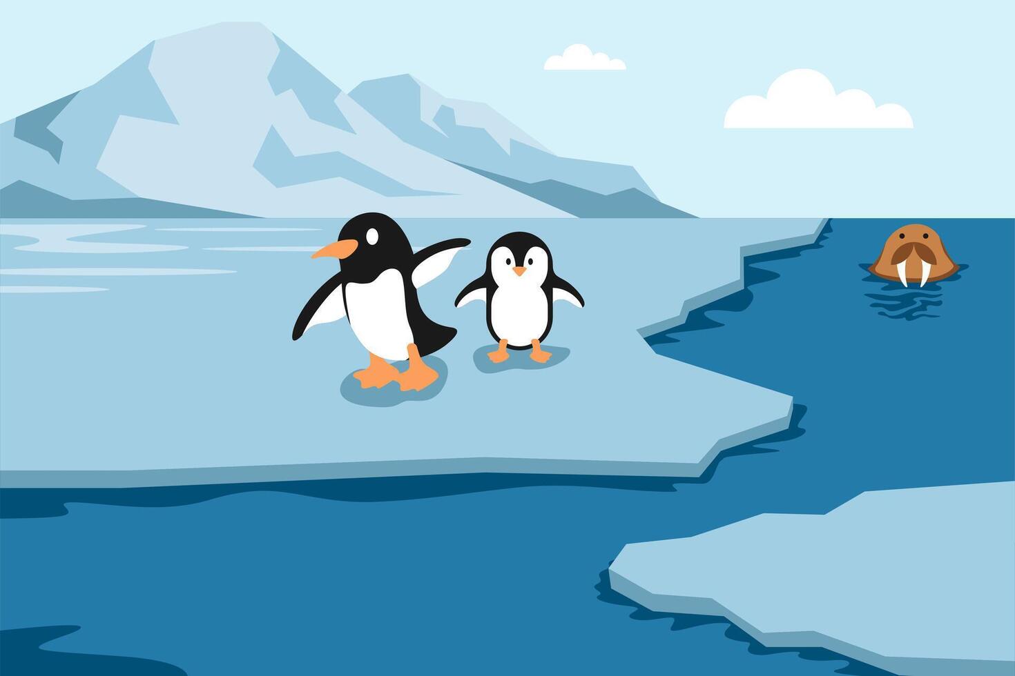 Exploring the polar circle penguins illustration vector