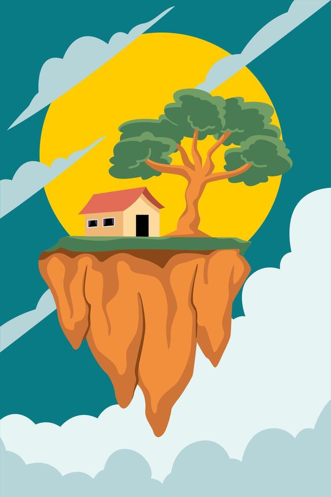 Fantasy World Floating Island vector