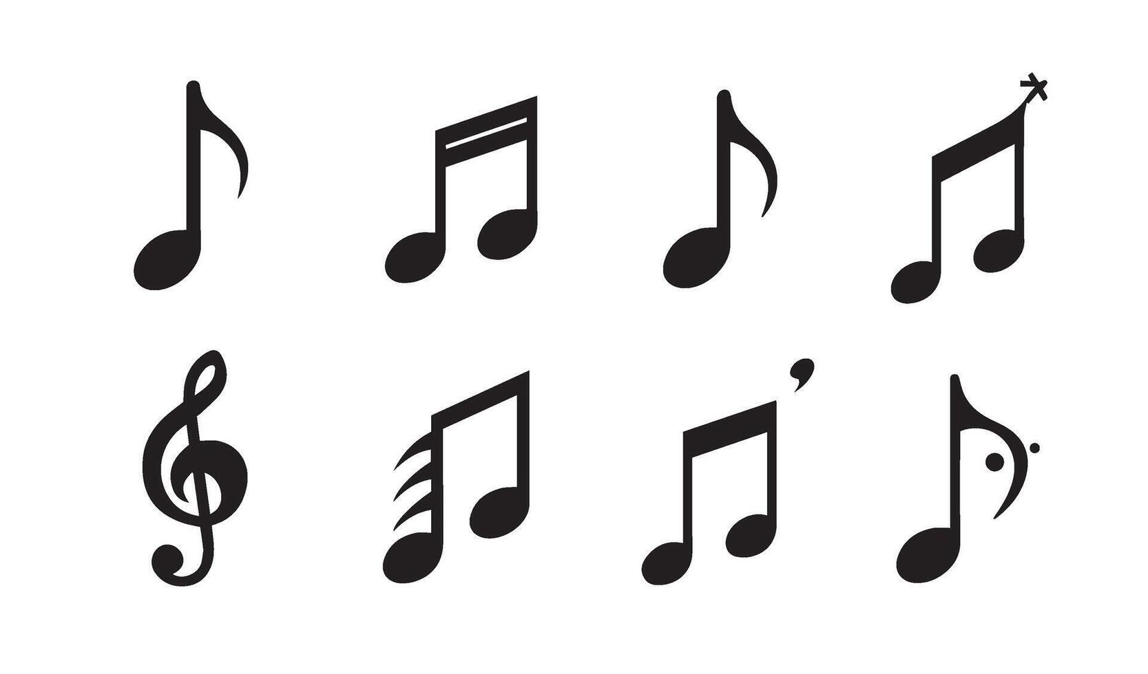 Stylish treble clefs and notes graphic elements showcasing creative designs for use in music-themed graphic design and art projects vector