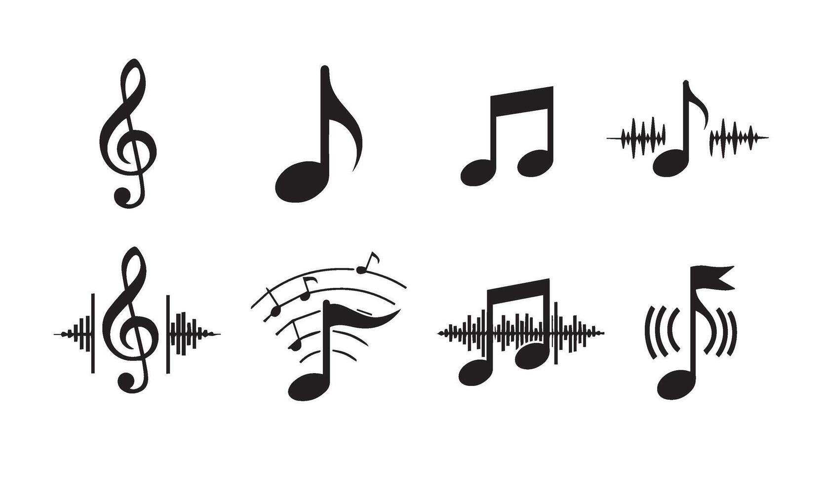 Modern musical icons pack presenting detailed designs of treble clefs and notes suited for artistic and professional graphic needs vector