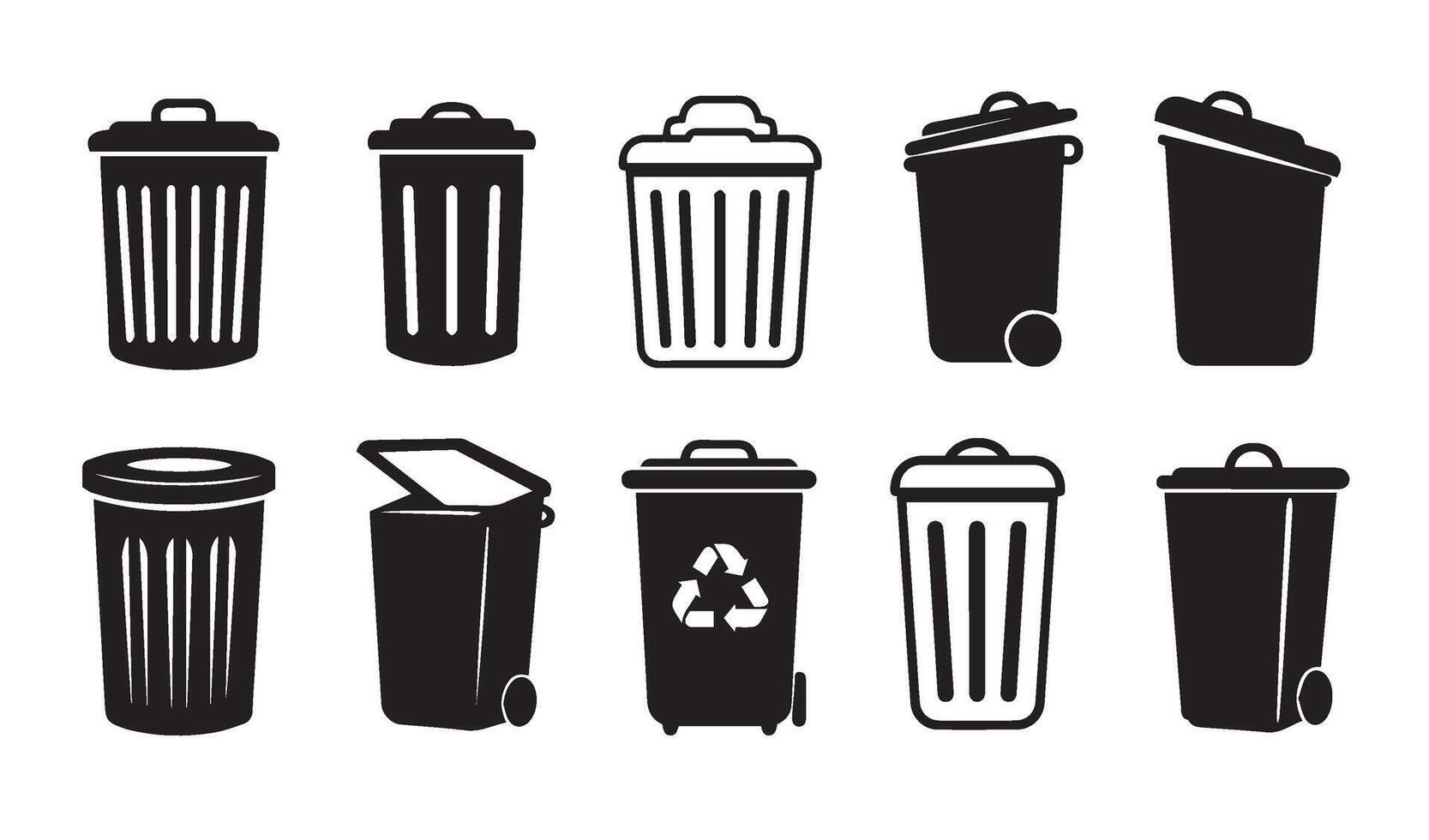 Trash Bin Icons Collection providing versatile elements for eco-friendly and waste disposal creative needs vector