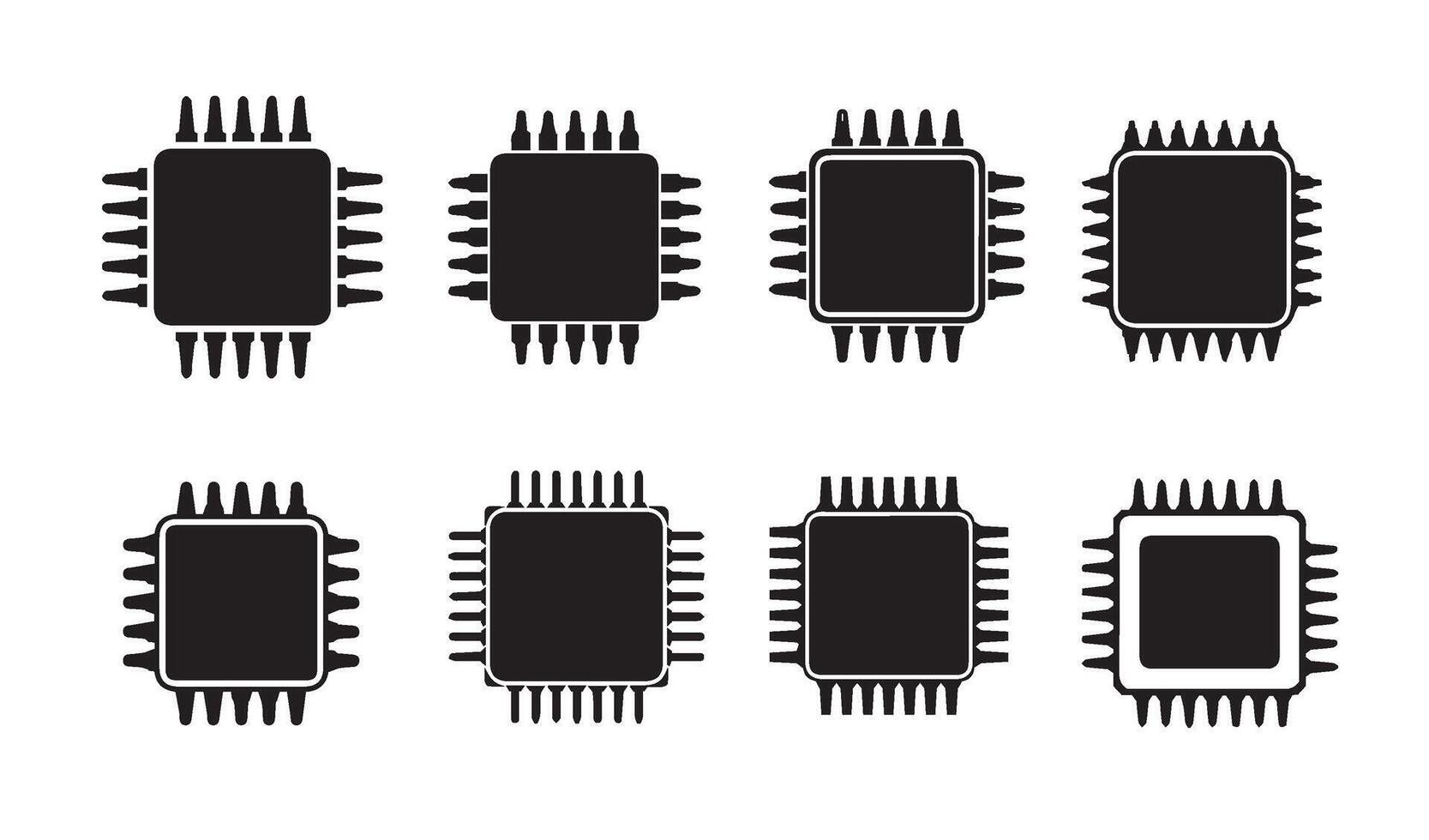 Sleek Microchip Icons Set for Innovative Electronic Designs vector
