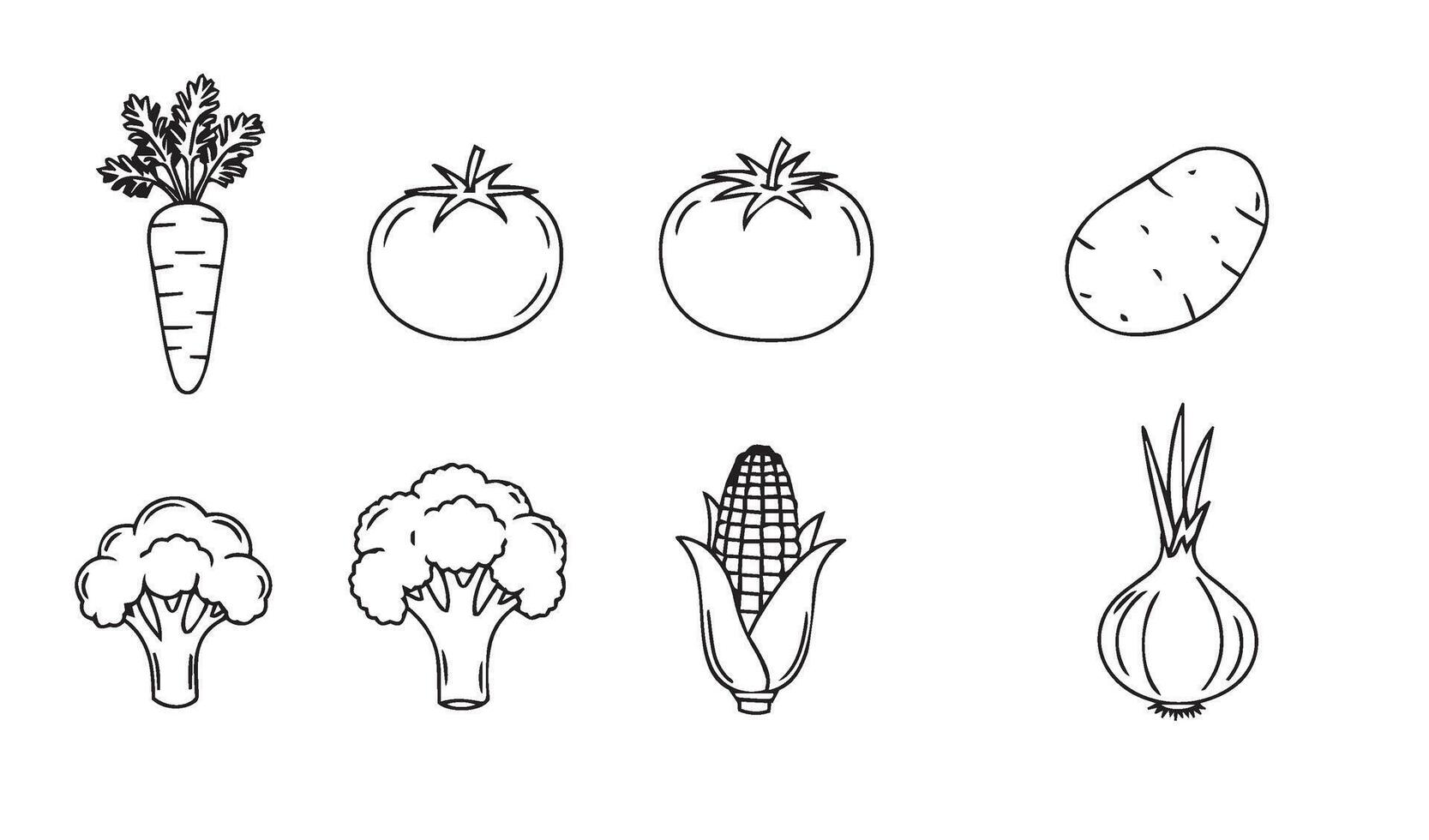 Trendy vegetables design elements combining carrot, broccoli, onion, bell pepper, tomato, and potato illustrations for artistic endeavors vector