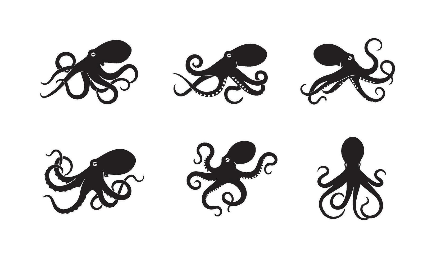 Bold octopus silhouettes showcasing distinct and intricate body pose variations vector
