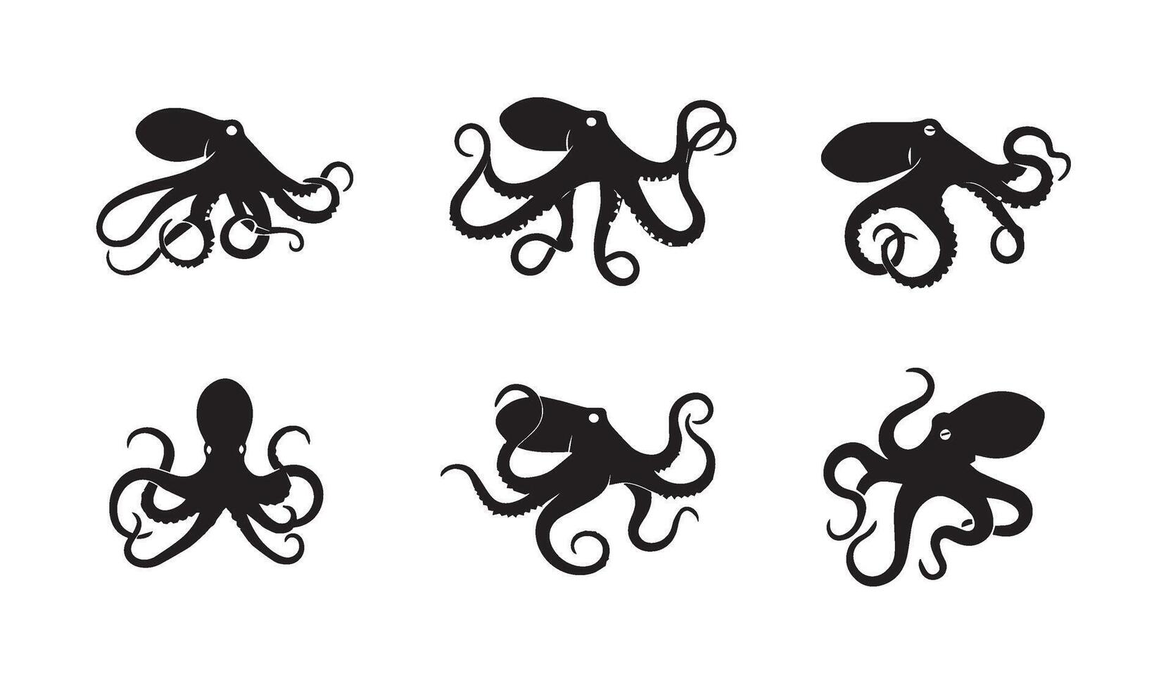 Sophisticated octopus shapes emphasizing diverse tentacle formations and styles vector