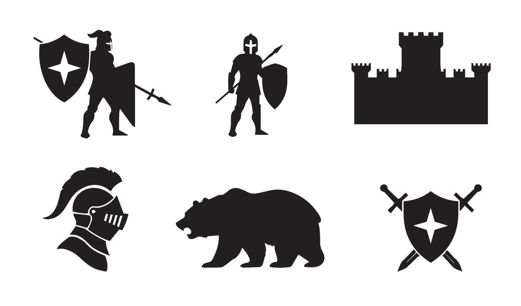 Bold Medieval Warrior Icon complemented by intricate gothic helmet designs vector