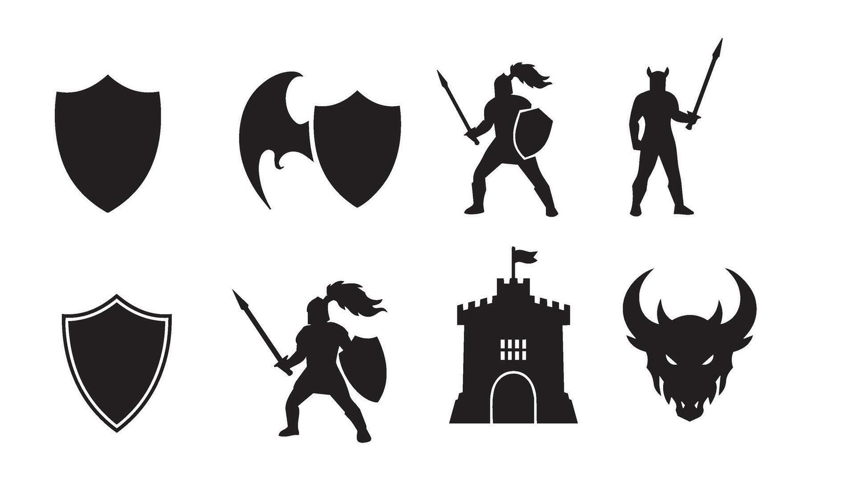 Bold Medieval Warrior Icon in artistic shield and spear arrangements vector