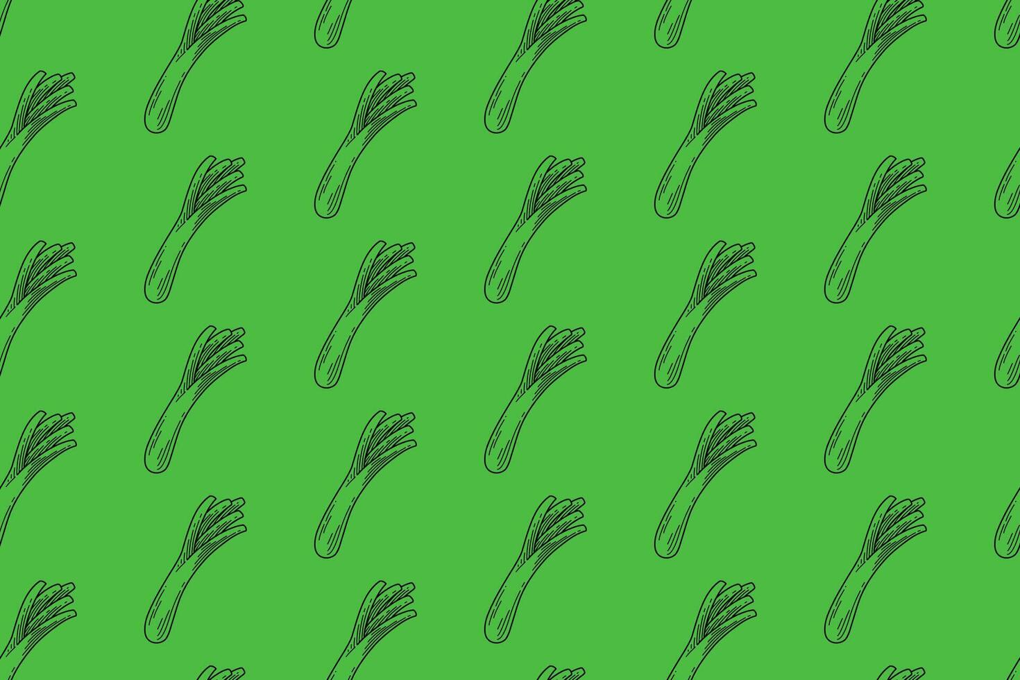 leek vegetable doodle seamless pattern on green background. organic leeks engraving pattern background. retro fresh leek background for farmer, agricultural, groceries, vegan vector