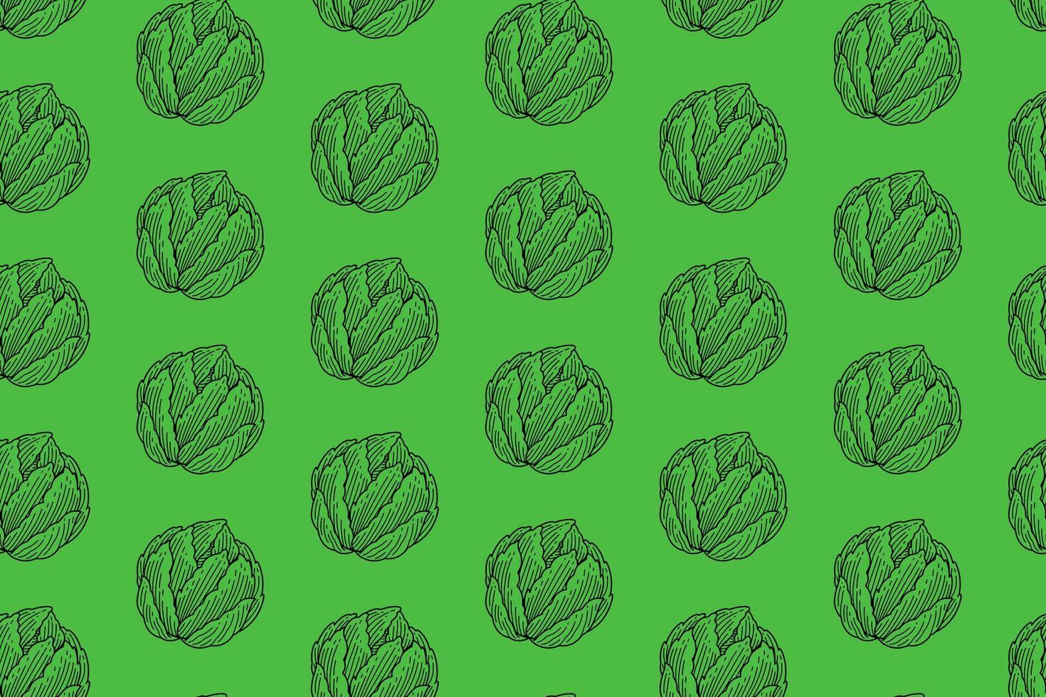 cabbage vegetable doodle seamless pattern on green background. chinese cabbage engraving pattern background. retro fresh cabbage background for farmer, agricultural, groceries, vegan vector
