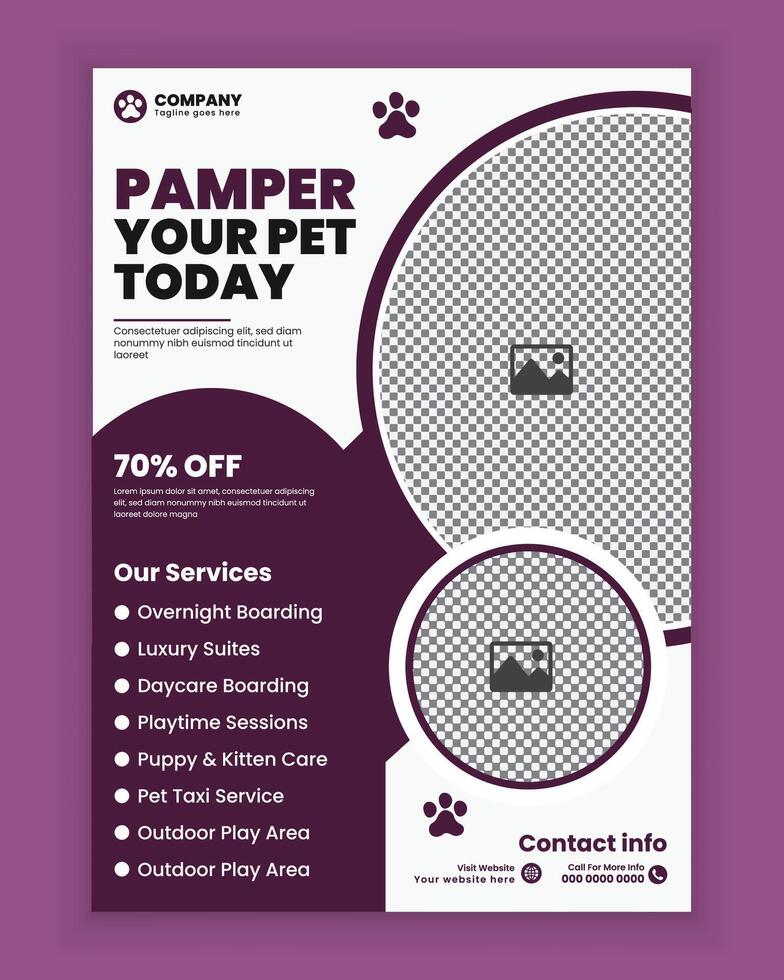Pet pamper poster and flyer design or Pet care, adopt business a4 size flyer template vector