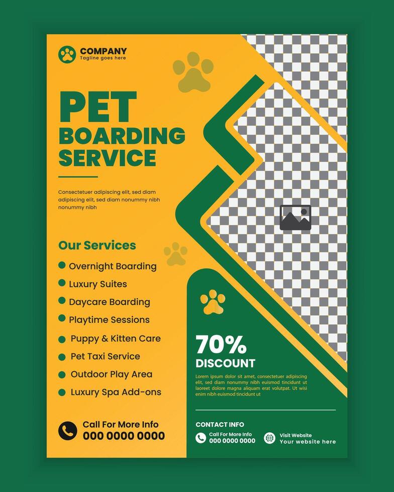 Pets Boarding service Poster and flyer design or Pet related business a4-size flyer template vector