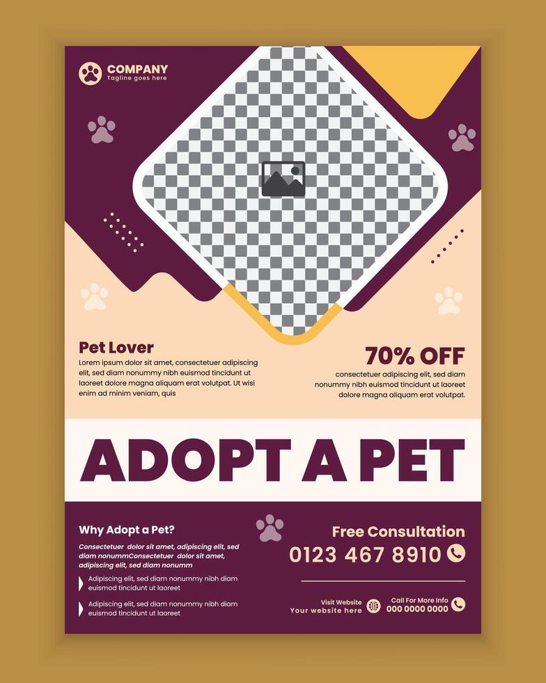 Pet Adoption poster and flyer design or Pets related business a4 size flyer template vector