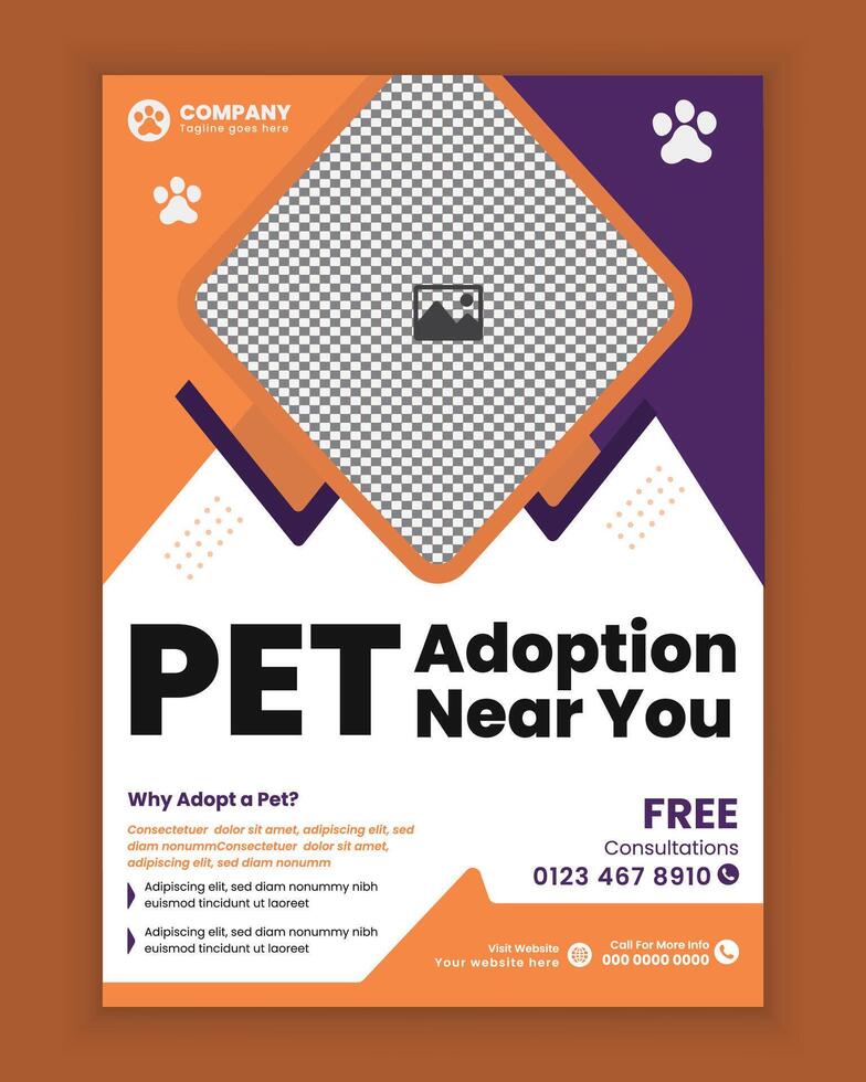 Pet Adoption poster and flyer design or Pet related business a4 size flyer template vector