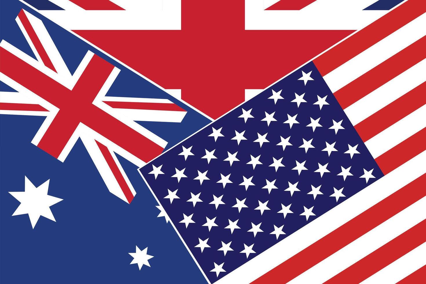 Australian, American, and British Flags Intertwined. vector