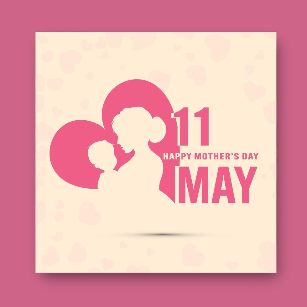 Happy Mother's Day Post with Silhouette Mother Embracing Her Child Illustration. vector