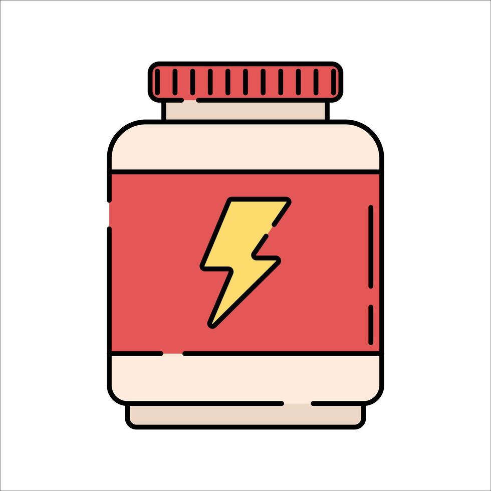Protein Jar Flat design style red jar with energy icon symbolizing fitness supplements great for gym posters and health promotions vector