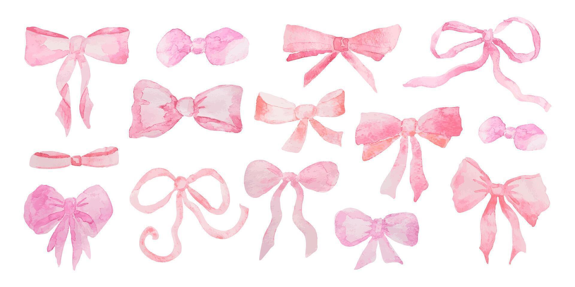 Variety of pink bows in different styles and sizes for crafts and decorations vector