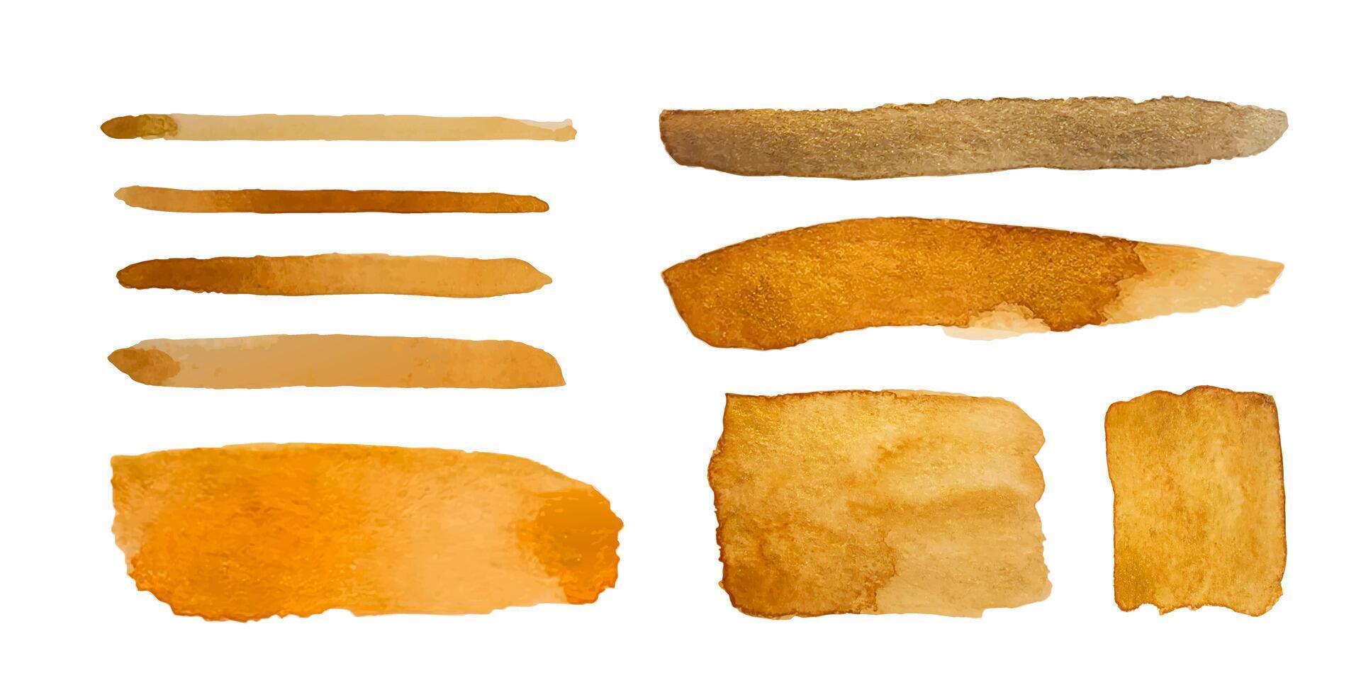 Brown gold watercolor swatches showcasing different textures and shades for artistic use vector