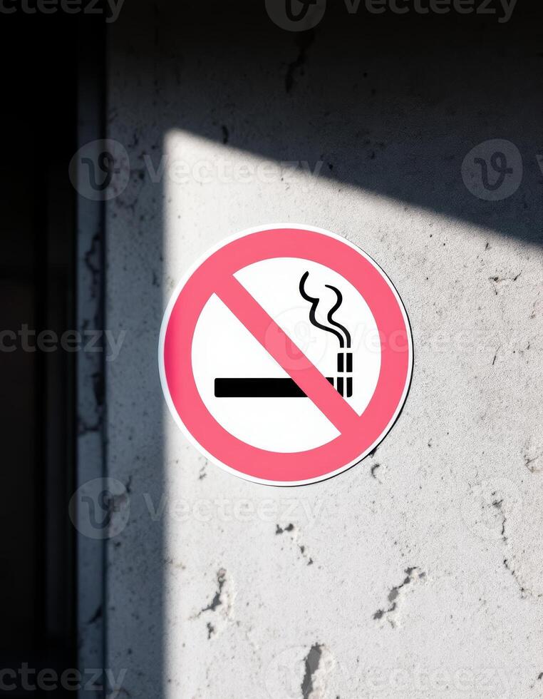 A No Smoking Sign on a textured Wall with a strong light and shadow effect, close-up photo
