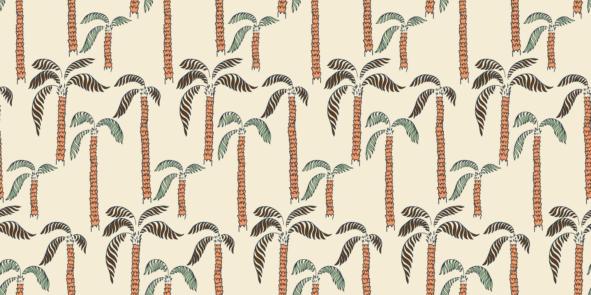 Seamless pattern with stylized palm trees on a light background. Tropical, modern, and creative design, ideal for summer fashion, beachwear, textiles, wallpapers, and elegant decor projects. vector