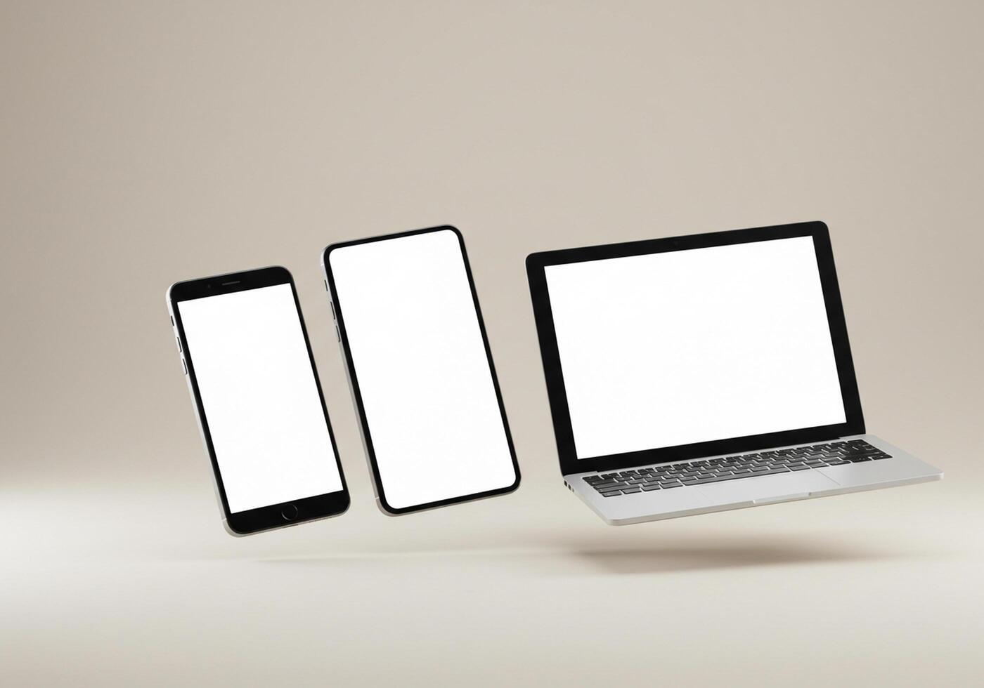 Modern Devices Mockup. Smartphones and Laptop in Neutral Background photo