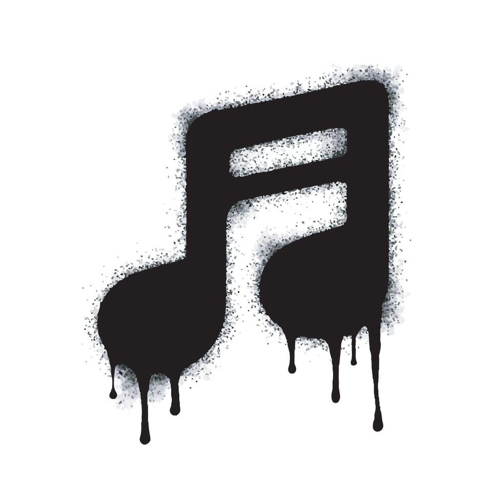 Graffiti Note Icon Spray Paint Word Sprayed on white background. Music icon Graffiti note with black spray on white. Music note illustration. vector