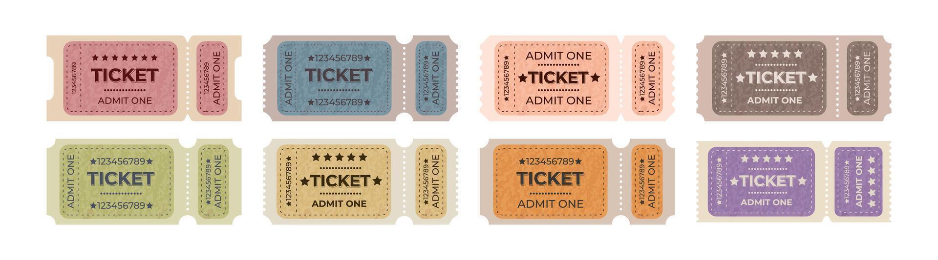 Variety of colorful admission tickets arranged in a row for different events and activities vector