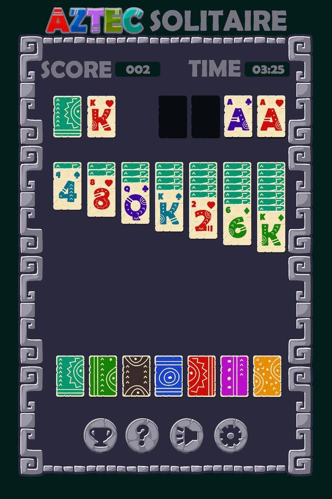 Aztec Solitaire Game UI. Background and buttons for game assets. Aztec mobile game vector