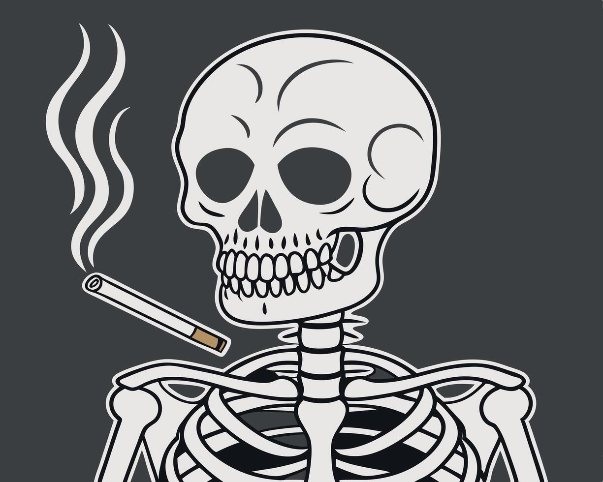 A skeleton with a cigarette in its mouth vector