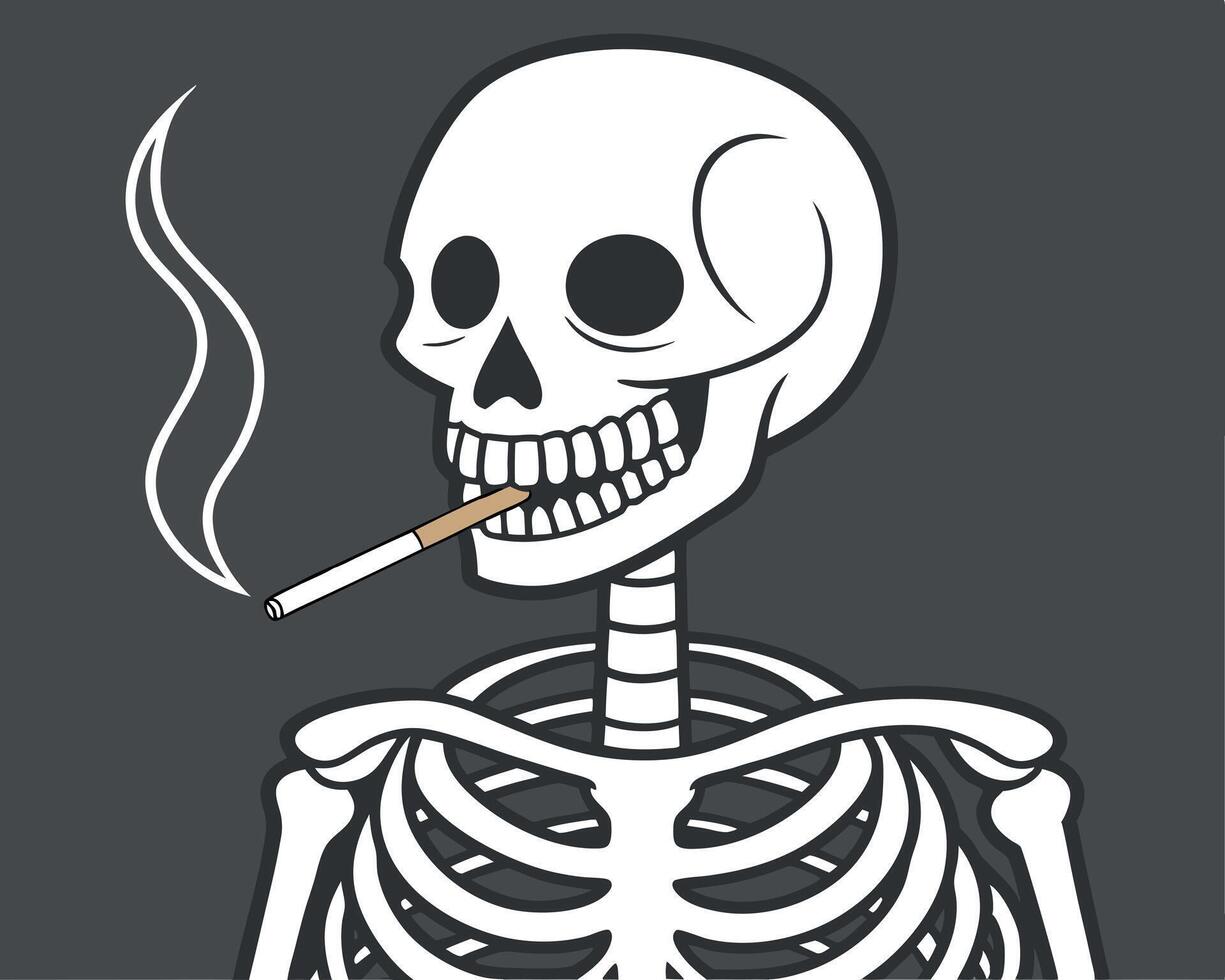 Skeleton smoking a cigarette illustration vector