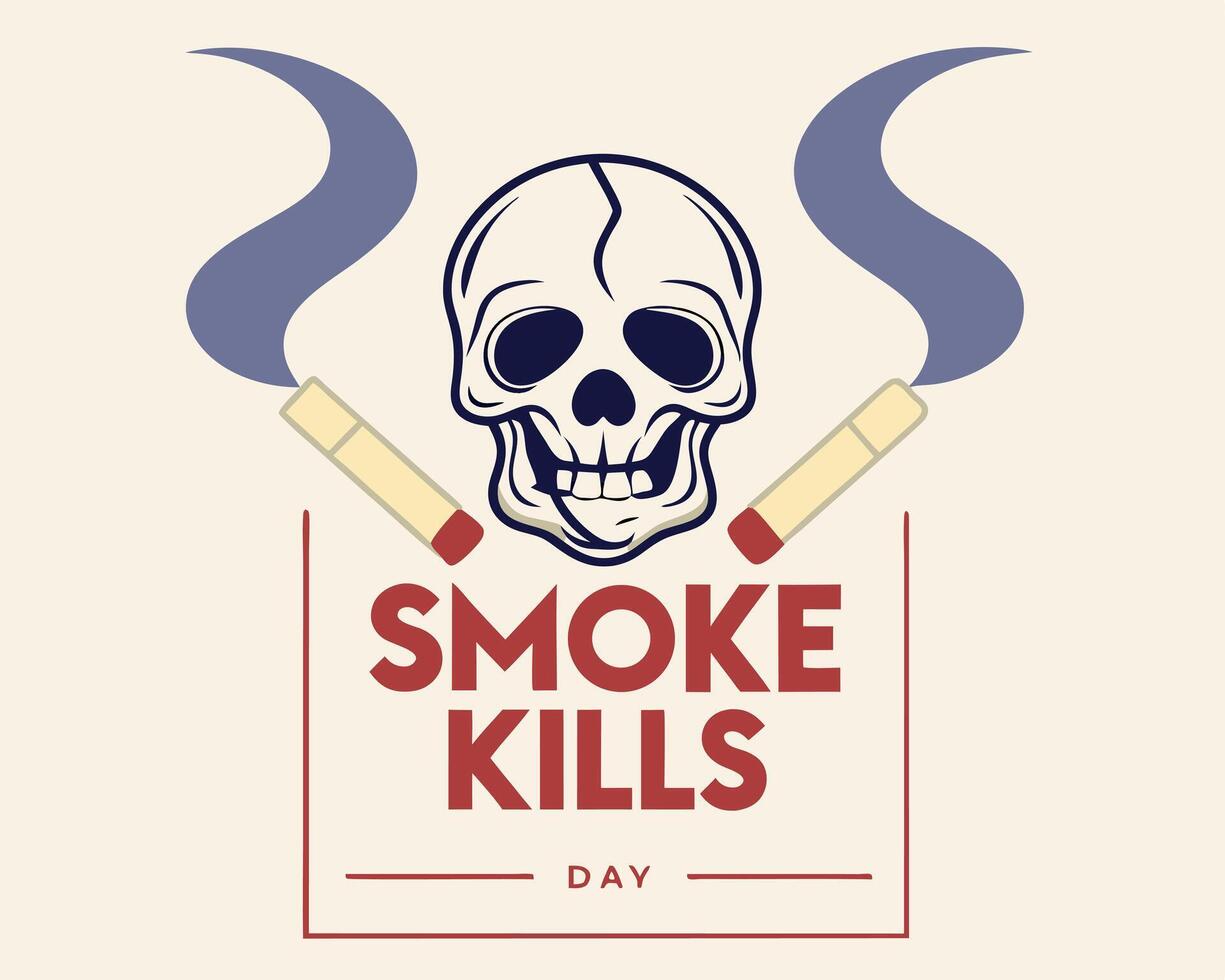 Smoke kills day poster with skull and cigarettes vector