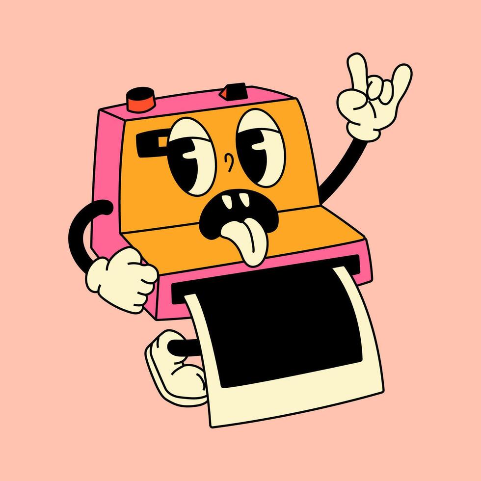 A groovy retro cartoon character designed as a retro instant camera vector