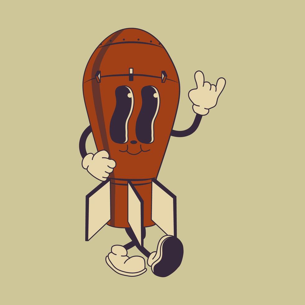 Groovy Retro Military Rocket Cartoon Character vector