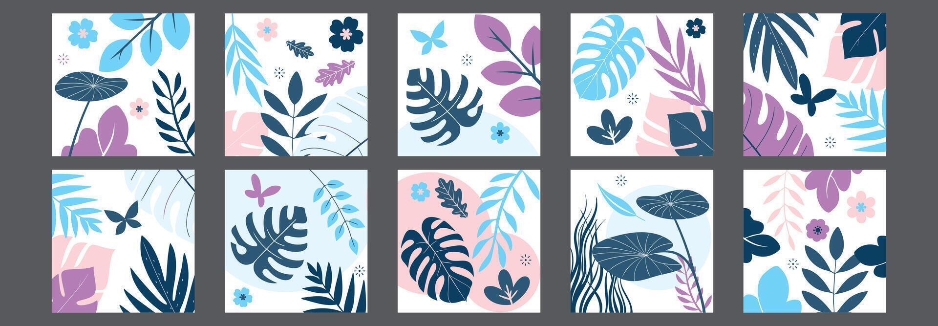 Illustration of Tropical floral Background Assets with Blue tones vector