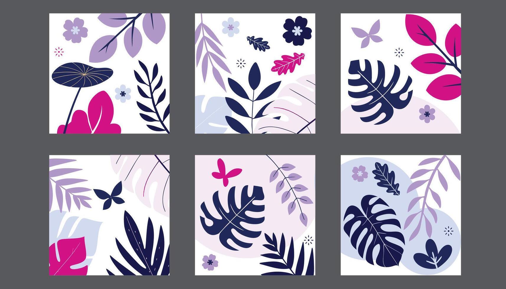Set of Floral Pattern Banner with Purple Colors Background vector