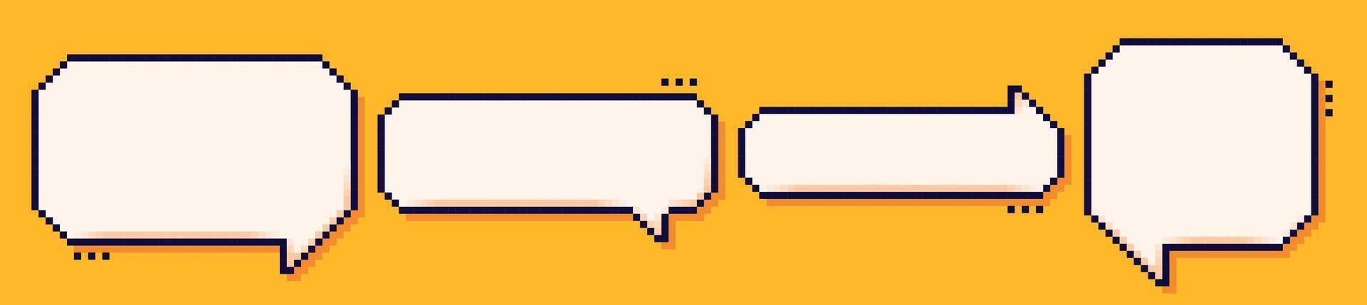 Four pixel speech bubbles drawn in 8 bit style on yellow background. vector